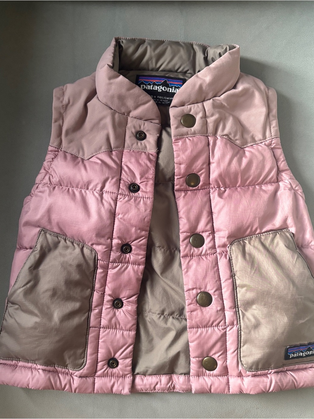 Patagonia Girls' Pink and Tan Quilted Puffer Vest